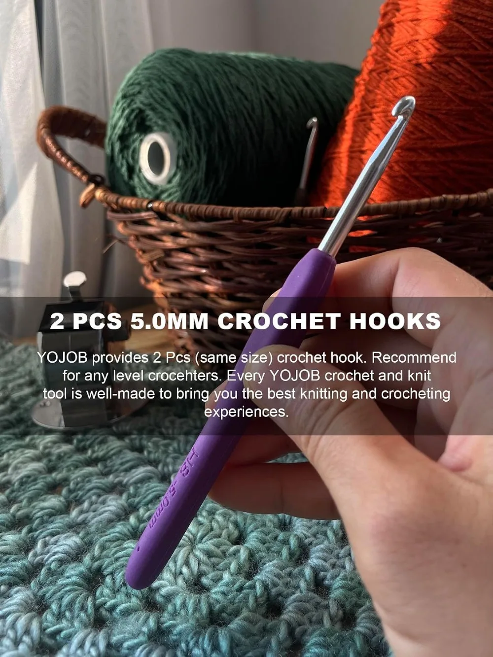 2Pcs Size H / 5.0mm Crochet Hooks, Ergonomic Extra Long Smooth Comfortable for Arthritis and Beginners view 5
