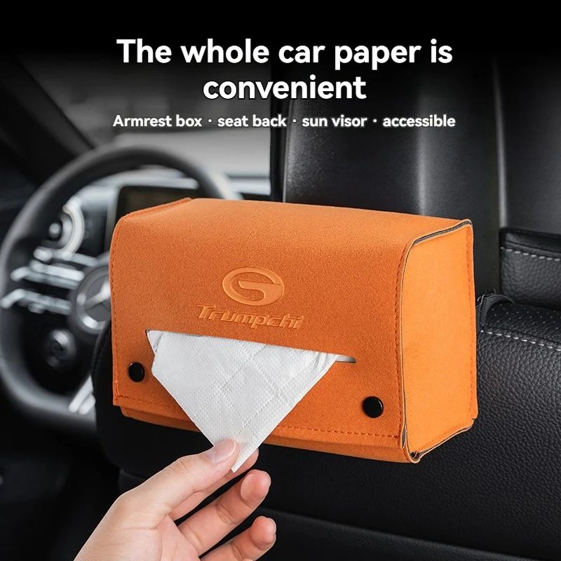 

Suede Car Tissue Box Car Center Console Armrest Napkin Box Sun Visor Backseat Tissue Case with Fix Strap For GAC Trumpchi Car