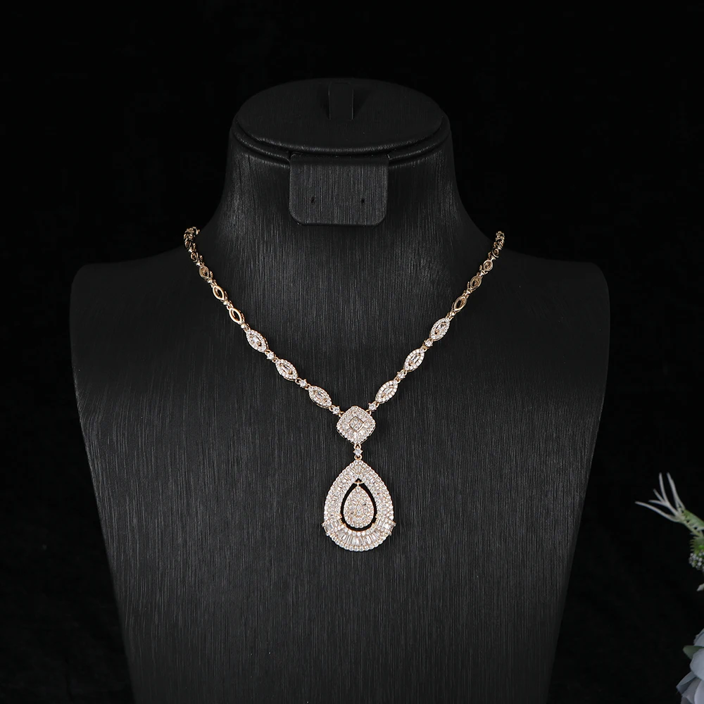 

Luxury Waterdrop Pendant Snap Fastener Cubic Zirconia For Women Wedding Evening Party Dinner Necklace Dubai Jewelry Gifts N154