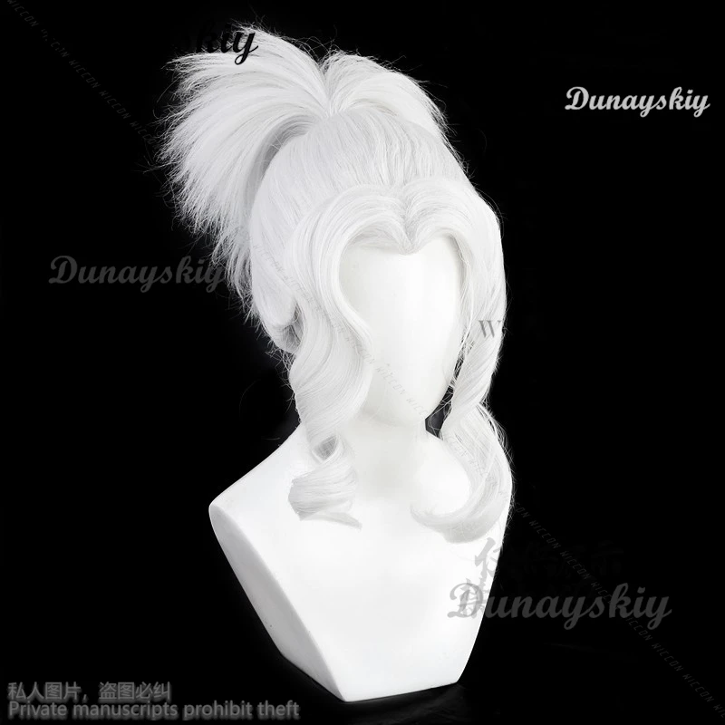 Anime Game Helltaker The Awesome Cosplay Judgement Cosplay Wig 45cm Silver White Ponytail Wigs Hair Heat Resistant Synthetic Wig