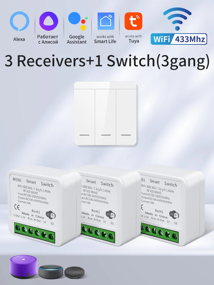 Tuya WiFi Slimme Lichtschakelaar Smart Home Draadloze RF 433 mhz Drukknop Wandschakelaar Via Alexa Google Home Alice Smart leven App