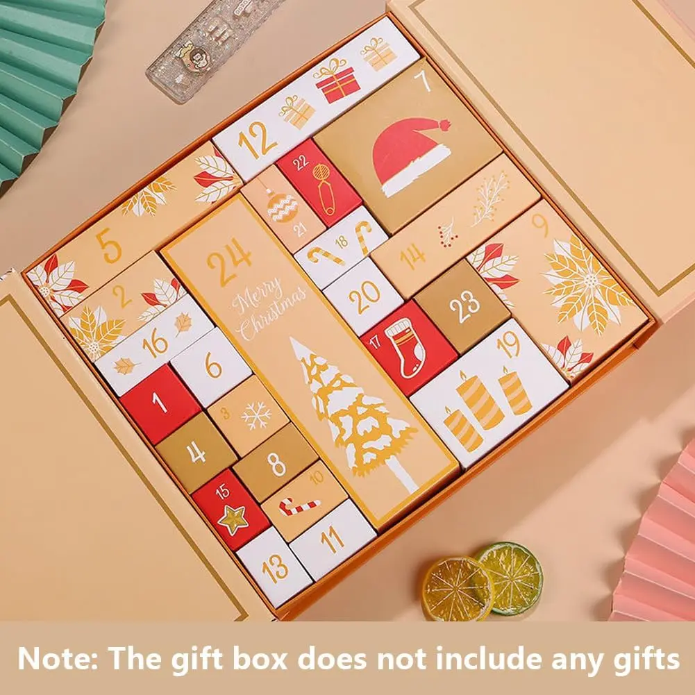 تقويم مجيء عيد الميلاد مع 24 صندوق كنز من الورق المقوى، تقويم العد التنازلي الفارغ لعيد الميلاد لملء تخزين تقويم القدوم