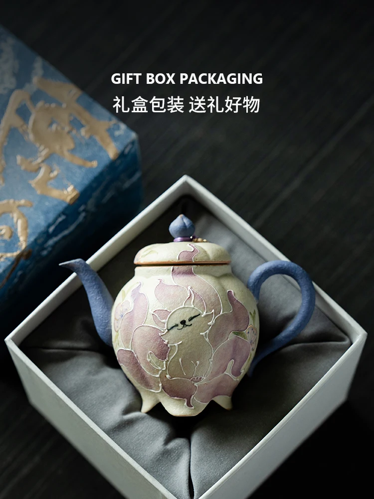 

Teapot Porcelain Hand Painted Nine Tail Fairy Water Bottle Belt Slip Tea Making Device Chinese Creative Single Kung Fu Set