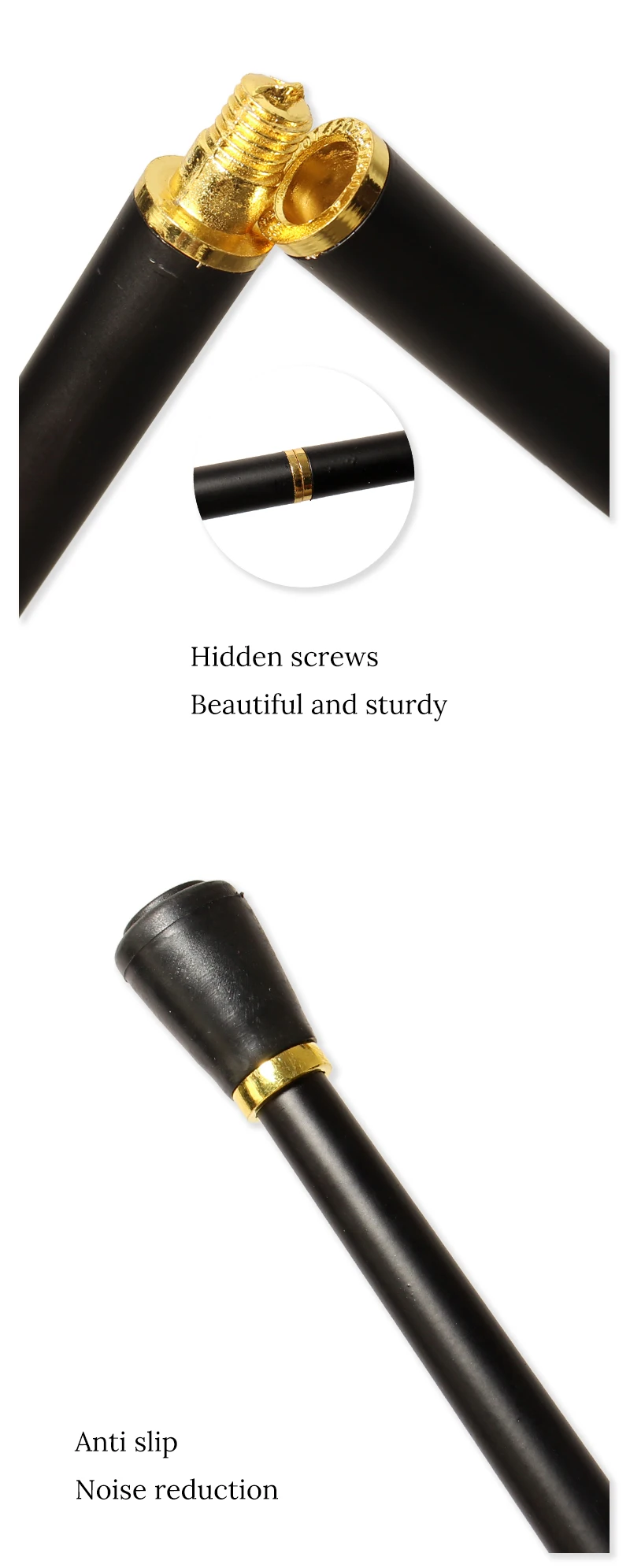 Black Gold Alloy Wolf Head Walking Cane with Curved Handle Detachable Cosplay Party Prop Decorative Walking Stick for Men And Wo