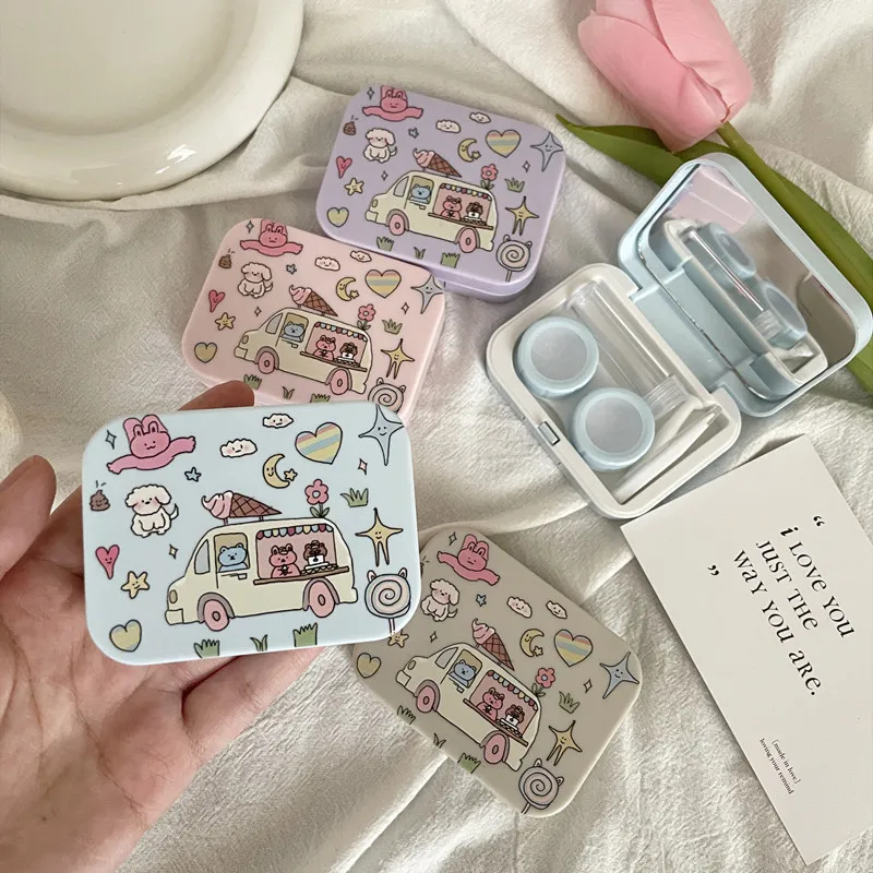 Summer Ice Cream Contact Lens Case Wome INS Cosmetic Lens Container Portable Travel Set Spectacle Case Storage Lens Gift for Men