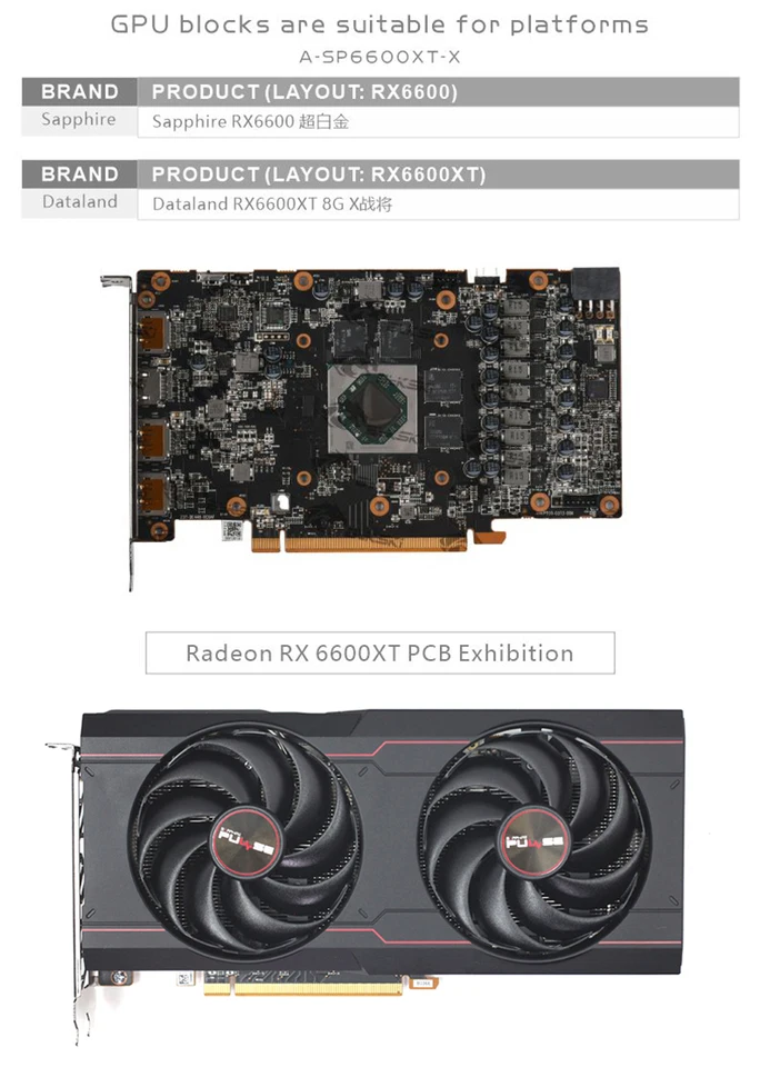Bykski A-SP6600XT-X GPU Water Block for Sapphire RX 6600 XT Pulse