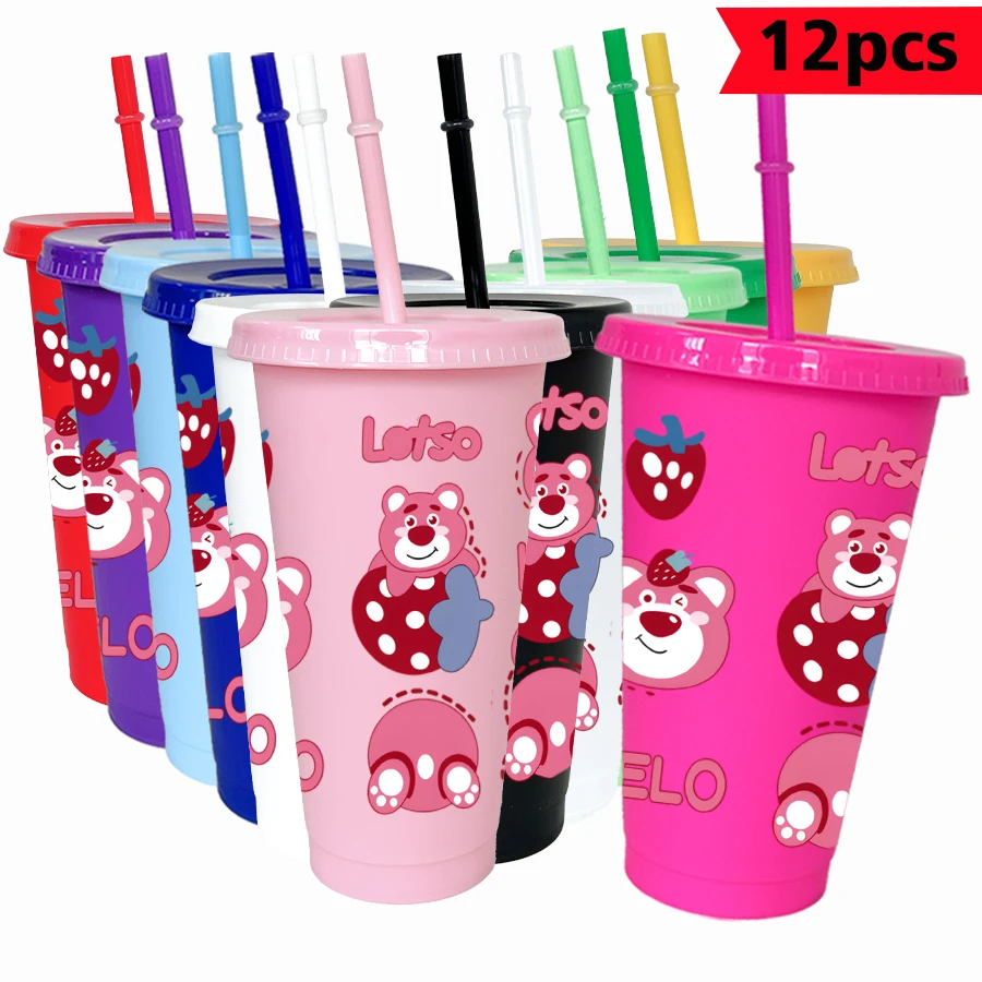 

12pcs Disney Bear Strawberry 26oz Colorful Plastic Birthday Party Drinkware Juice Coffee Cup