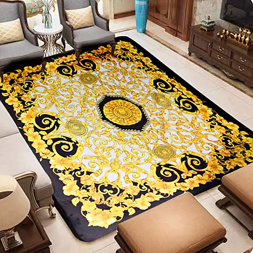 

Large Luxury Carpet Black Gold Color Chic Horse Printed Rectangle Room Rug Large Living Room Rug Bedroom Bedside Floor Table Mat