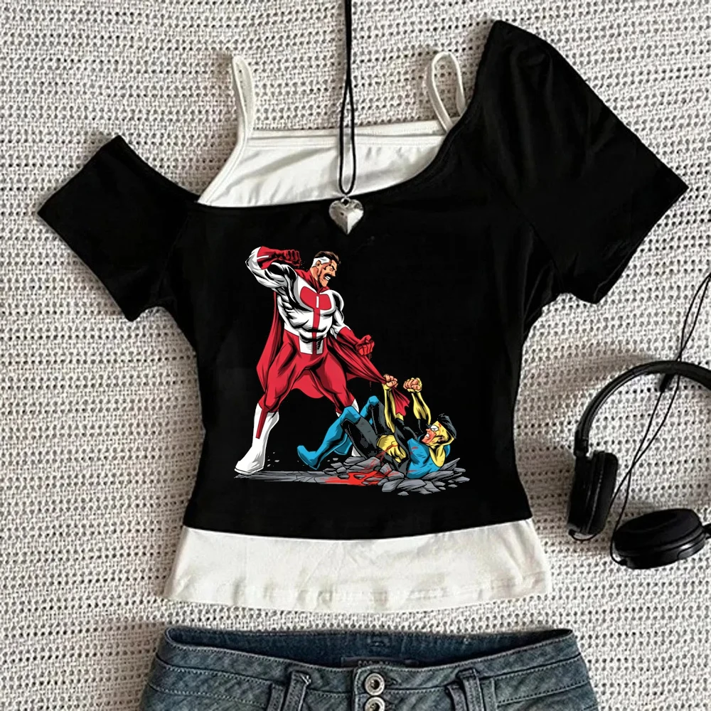 Invincible crop top shoujo harajuku emo 2000s cheap top tees japanese gyaru harajuku funny