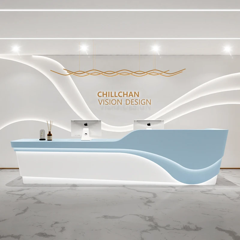 مكاتب استقبال صالون التجميل، أرفف طويلة حديثة، مكاتب استقبال شركة المطاعم، أثاث مكاتب بار Scrivania البسيط