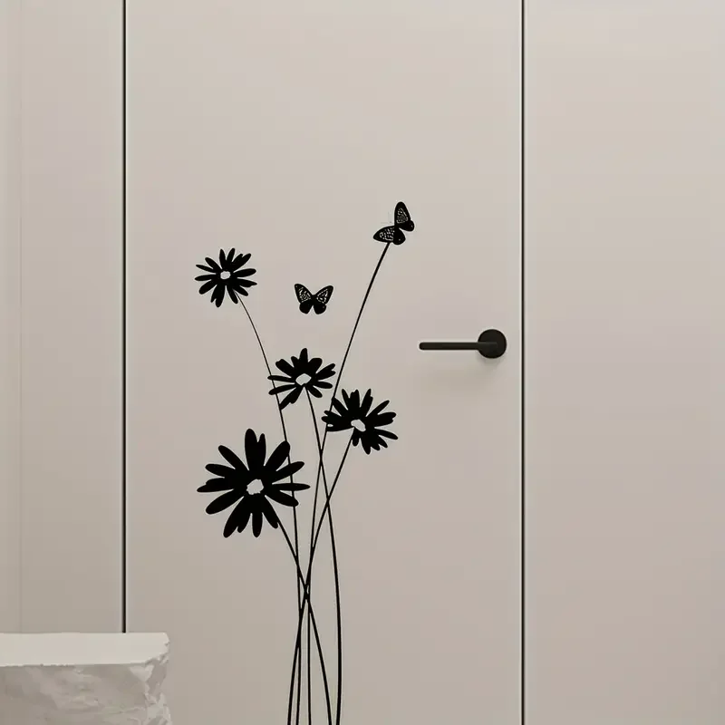 1pc silhouette style flower butterfly decorative wall sticker for living room bedroom bathroom cabinet door window decoration de
