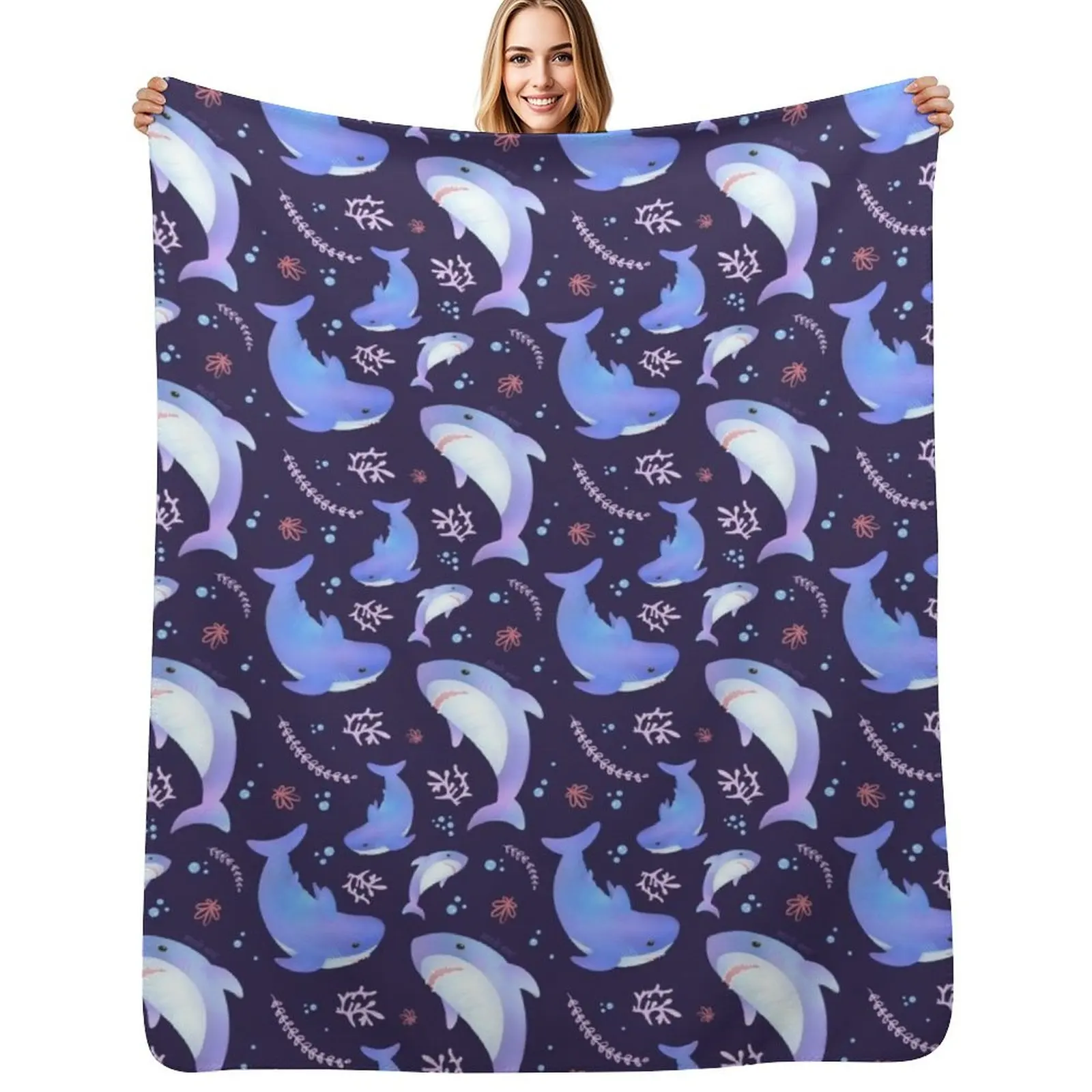 

Brucie Blahaj shark under the sea pattern Throw Blanket warm winter Shaggy Picnic Blanket