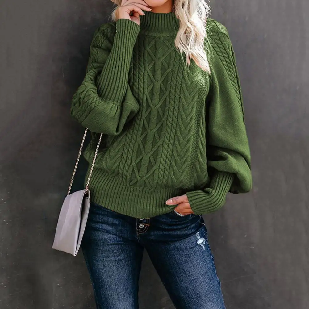 O-Neck Lantern Long Sleeves Tops Ribbed Trim Sweater Jumper Autumn Winter Solid Color Warm Pullover Sweater Streetwear 스웨터 블라우스