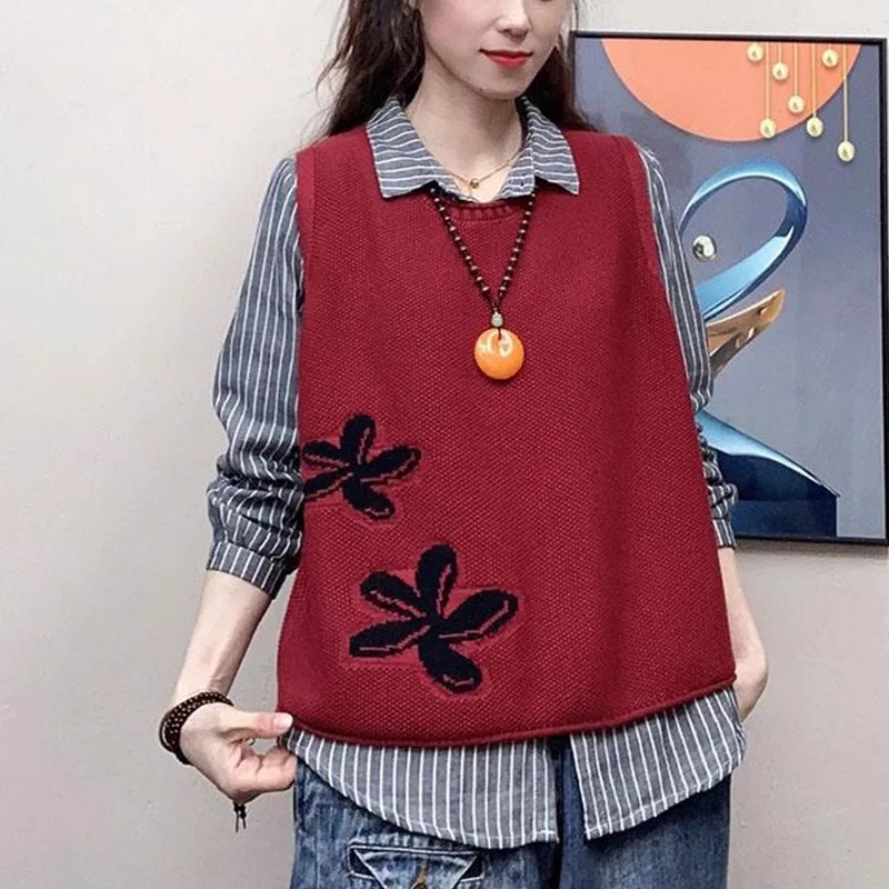 

Cotton Thread Flower Knitted Vest for Women Loose and Slimming Pullover Top Fashionable and Age Reducing Women's Sweater