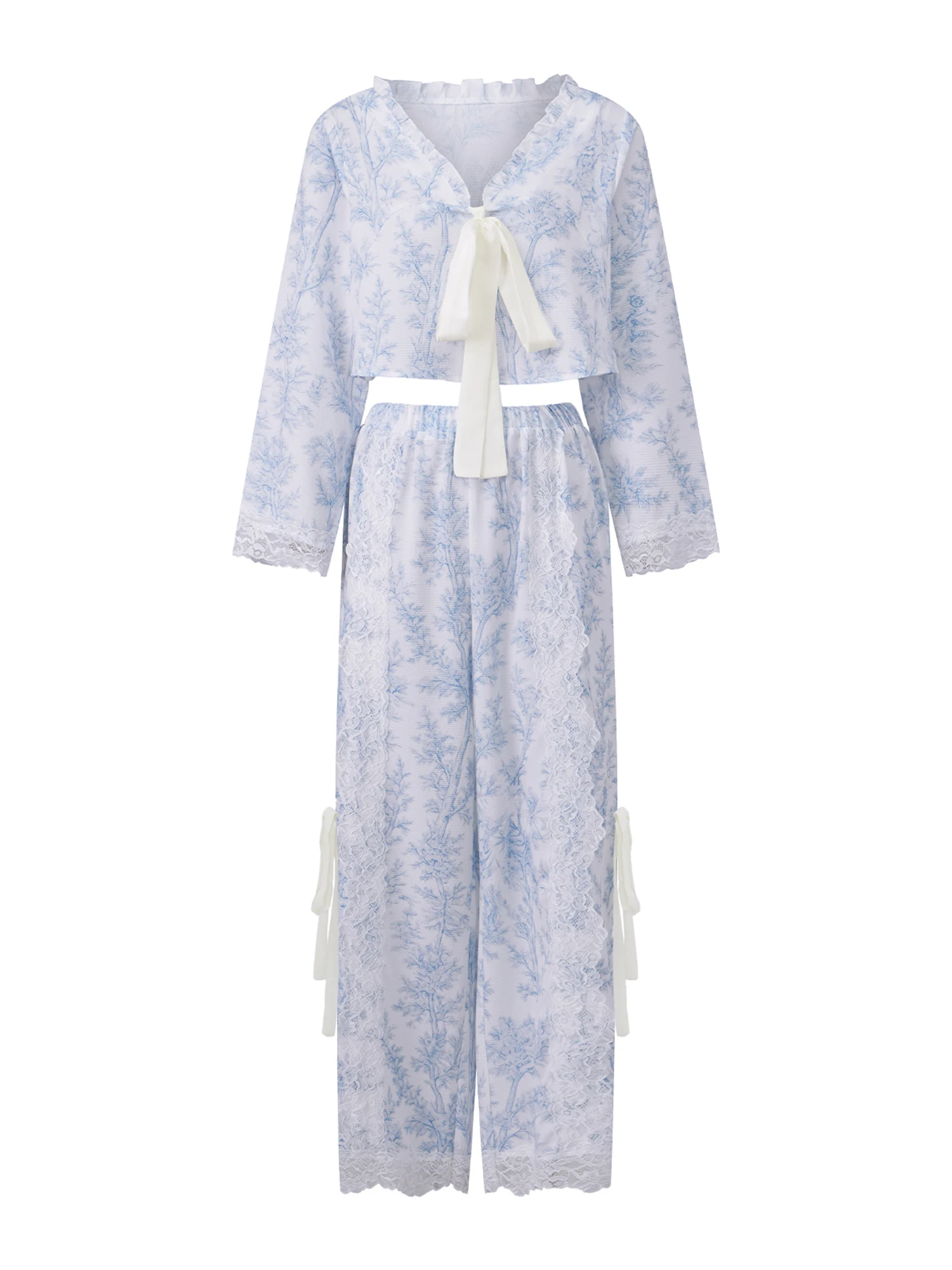 طقم بيجامة نسائي مكون من قطعتين بأكمام طويلة وقمصان علوية وسروال قصير من الأمام