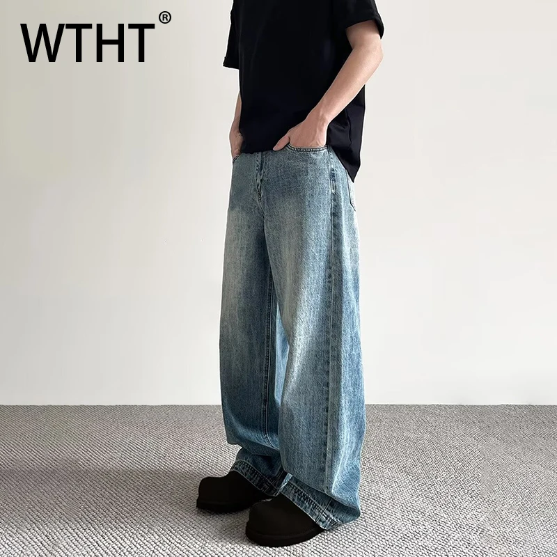 

Мужские джинсы WTHT Fashion с градиентным эффектом, прямые, свободные, винтажные, в стиле High Street, с широкими штанинами, лето 2026, модель 2A2941