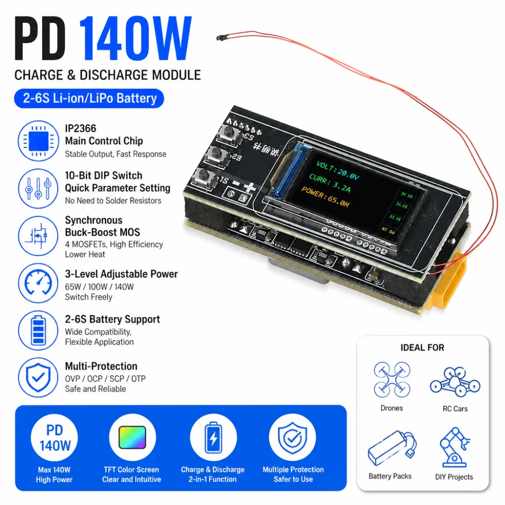 Diy Electronics For Adults - PD 140W 충전/방전 모듈, 0.96/1.47인치 TFT