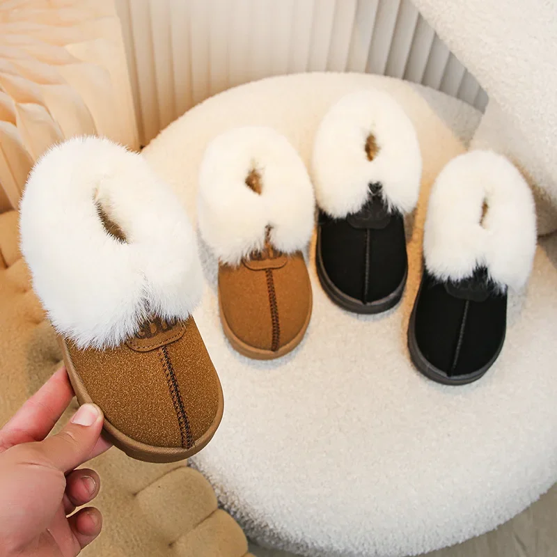 Botas Plush Kid Snow Boot Winter New Warm Girl Cotton Shoe Non Slip Boy House Shoe Leather Wool Integrated Cotton Boot Kid Shoe