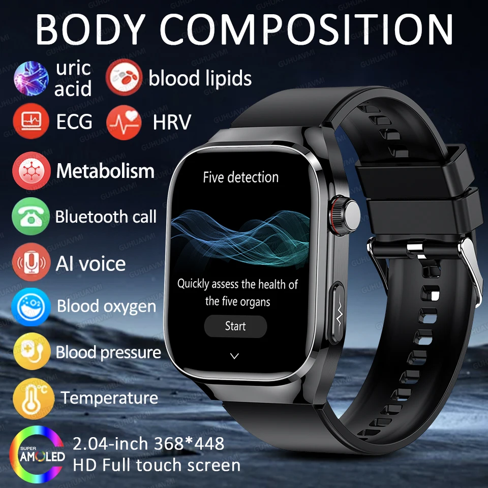 2025-新しい-ecg-スマートウォッチ-5-オルガンヘルスチェック尿酸-hrv-音声アシスタント-204-インチ-amoled-フィットネス睡眠トラッカースマートウォッチ