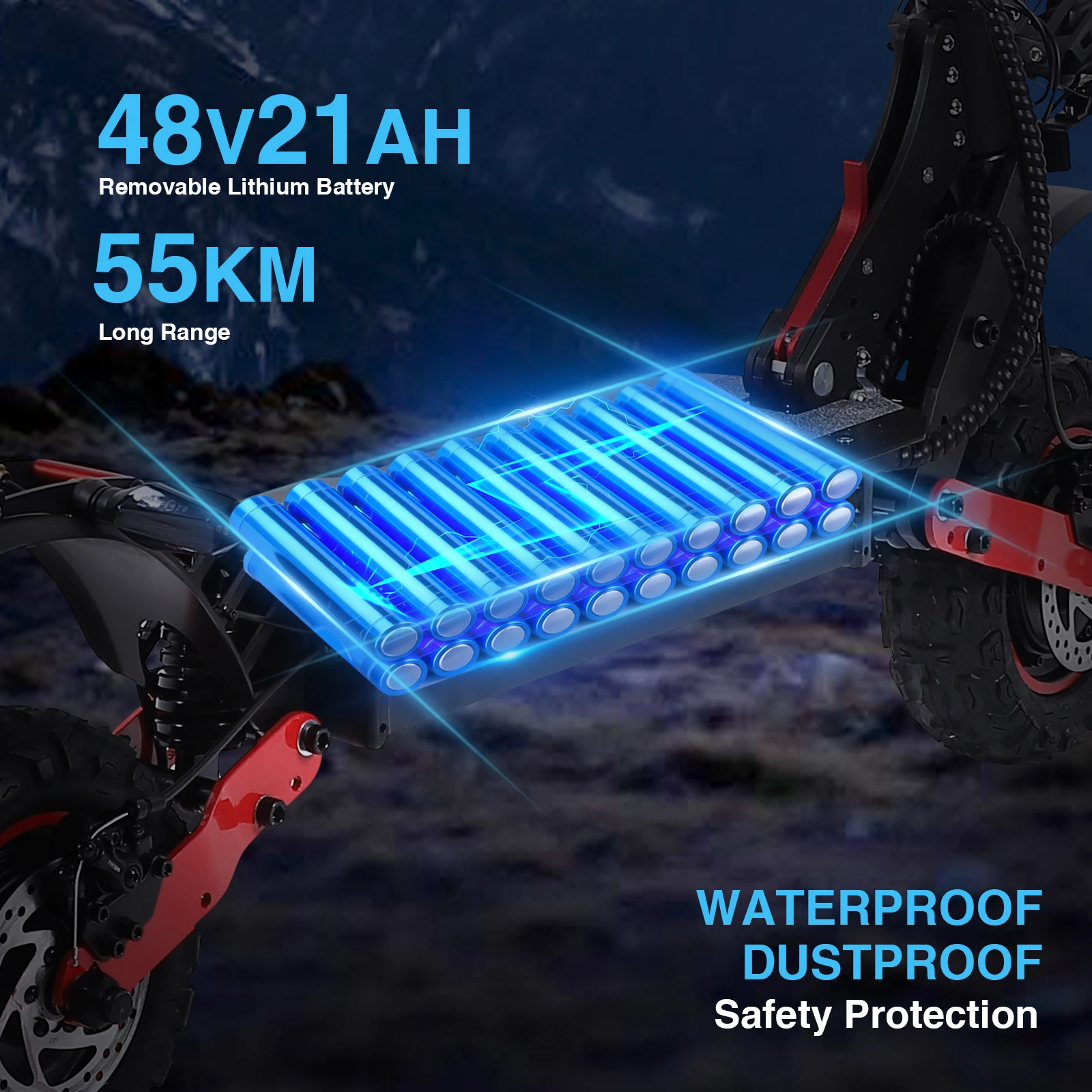 FREEBOY H6 E-Scooter 2400W Doppelmotor Elektrischer Klapproller mit 48V 21Ah Batterie und Doppel-11-Zoll-All-Terrain-Reifen – Detail 3