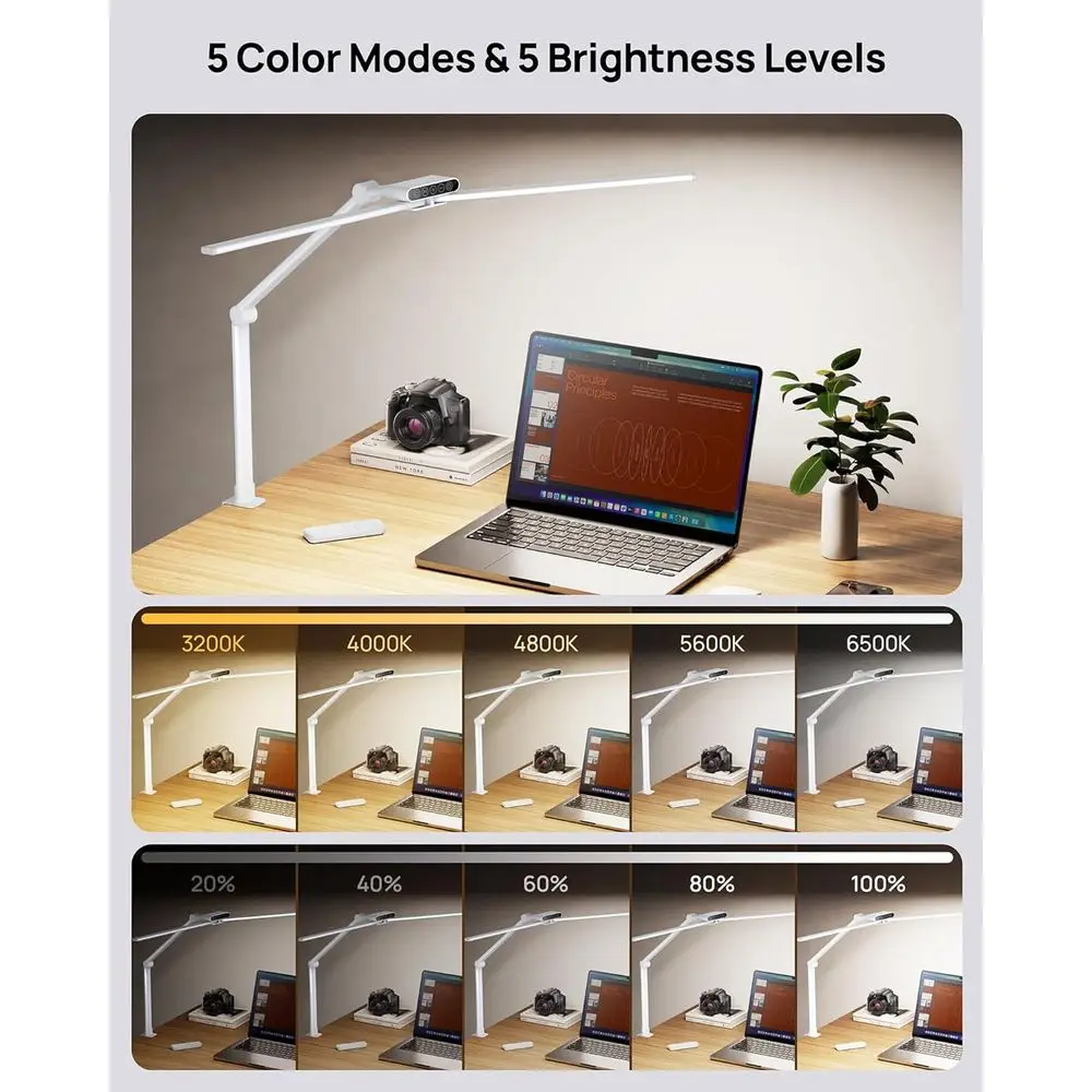 مصباح مكتبي بمشبك قابل للتعديل، طويل 29.55 مع جهاز تحكم عن بعد، سطوع 1500LM، تحكم باللمس للعناية بالعين في المكتب المنزلي، القراءة، و #3