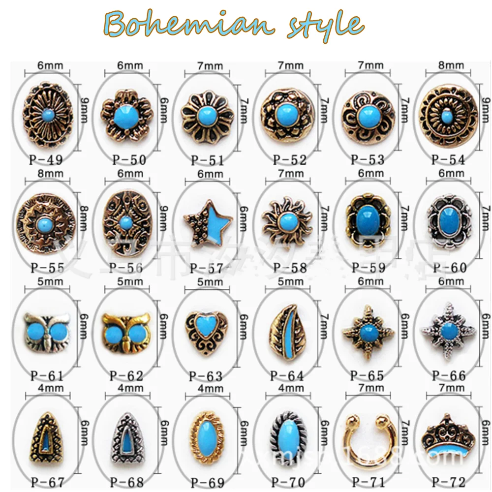 

5PCS Bohemian Retro Nail Jewelry Phototherapy Manicure Tools Nail Polish Glue Rivet Metal Gemstone Owl Crown