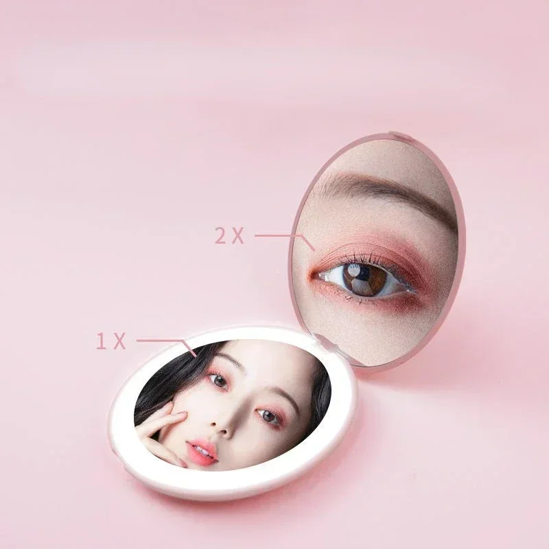 

Portable Foldable Round Small Compact Handheld Makeup Magnifying Mini LED Luminous Mirrors