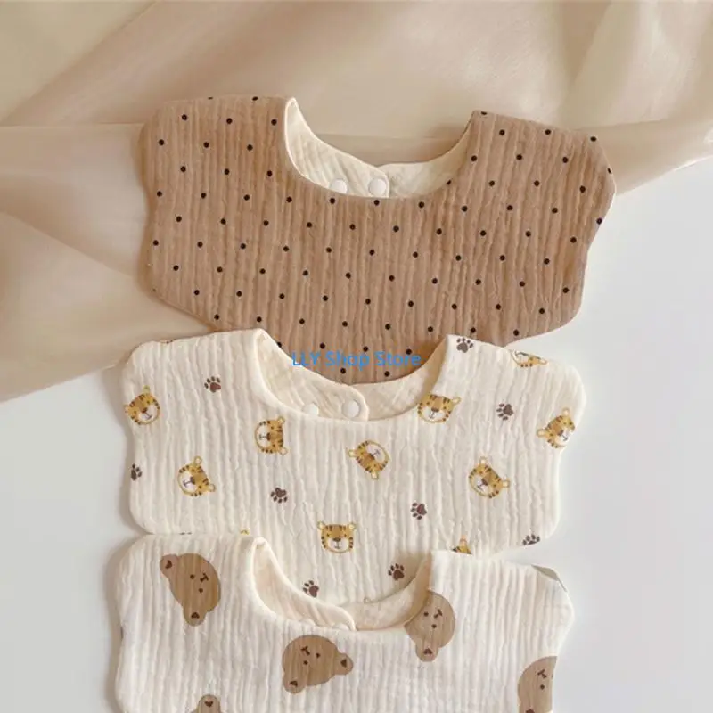 ملابس تجشؤ للأطفال من T8UD صدريات قطنية مطبوعة بشكل لطيف لحديثي الولادة مريلة قابلة للتعديل مريحة