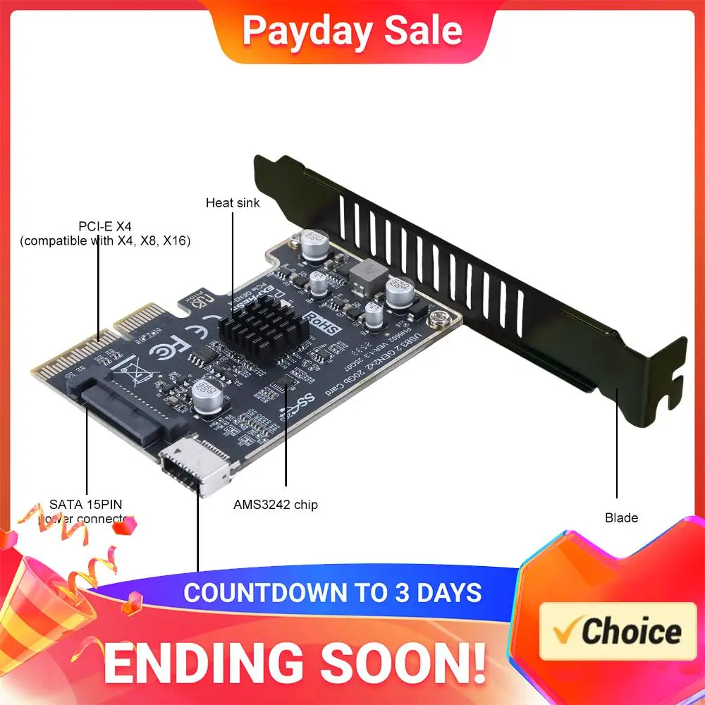 

PCIE To Type-E Expansion Card ASM3242 Chip Front Panel Adapter 20Gpbs Type E Express Card for Desktop PC Front Panel TYPE C