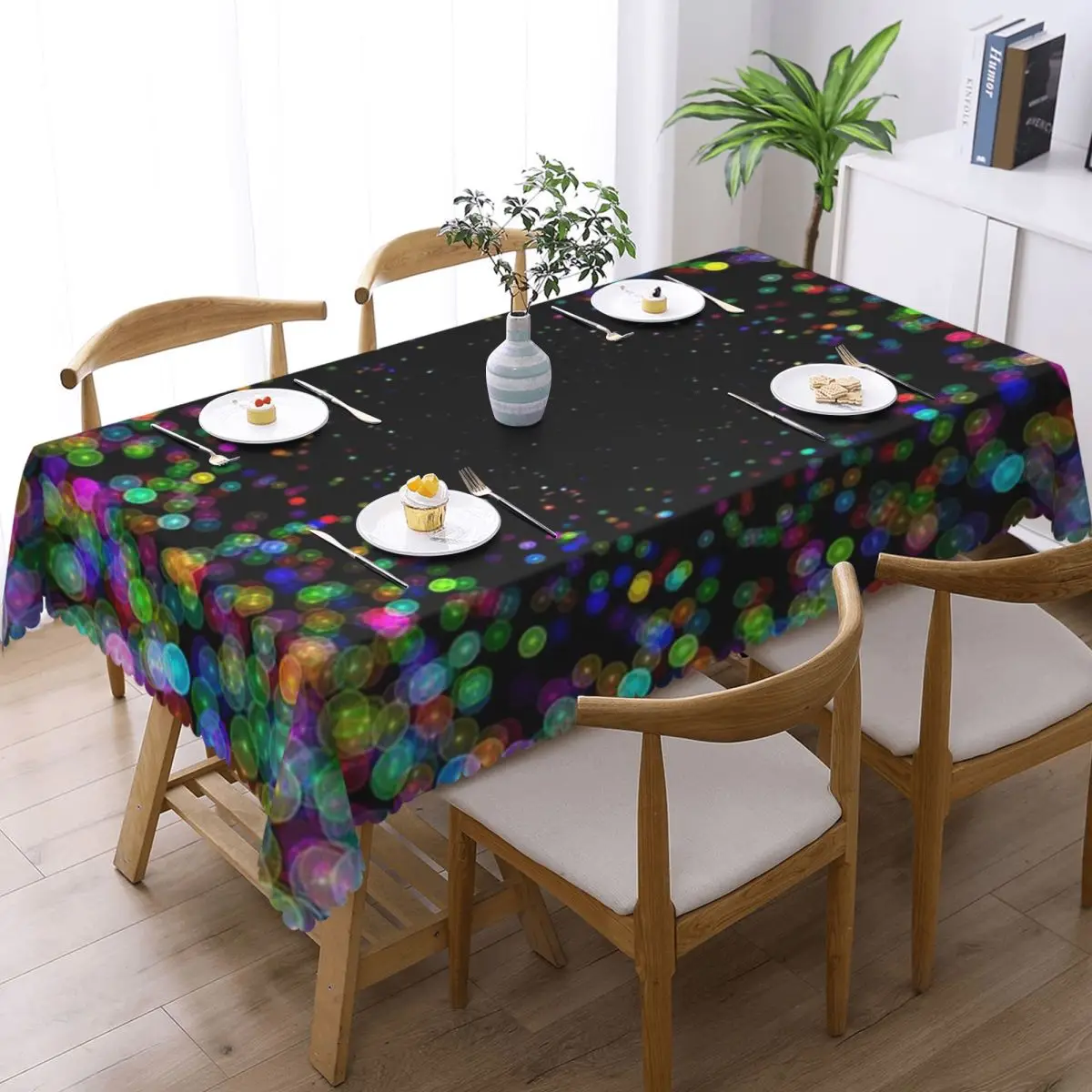 Neon Glow Blacklight Activated Glow-in-the-Dark Customized Rectangular Tablecloth Oilproof Table Cover for Festival Table Cloth