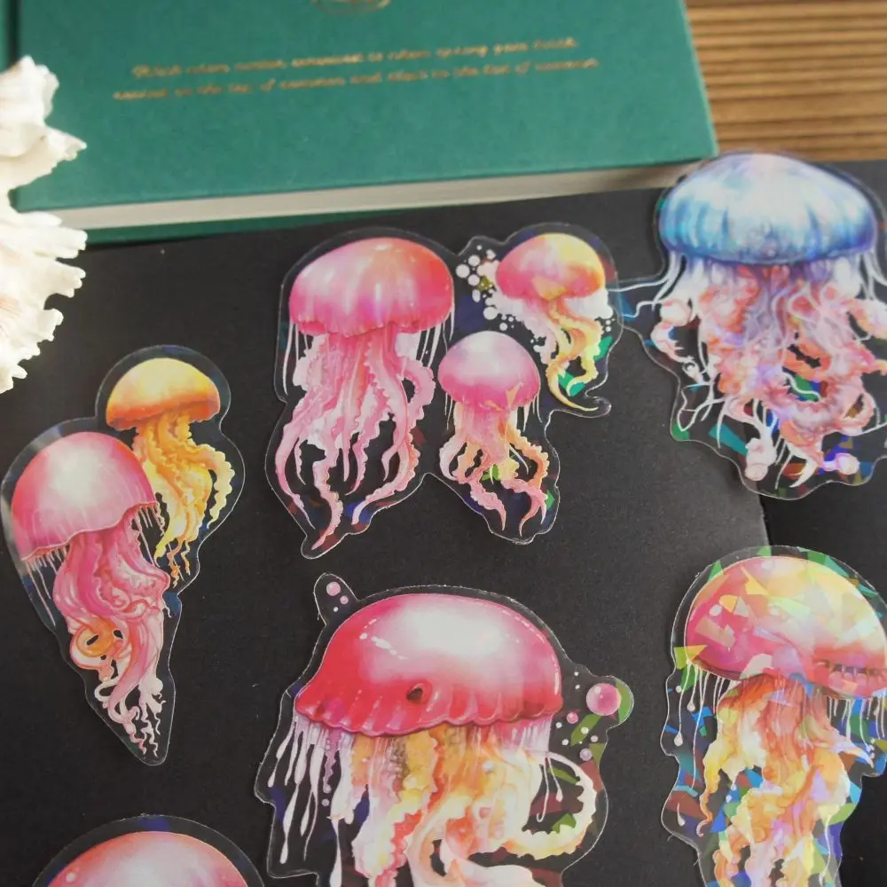 

18pcs Laser Diamond Pattern Brightly Colored Jellyfish Design PVC Sticker Scrapbooking DIY Gift Packing Label Decoration Tag