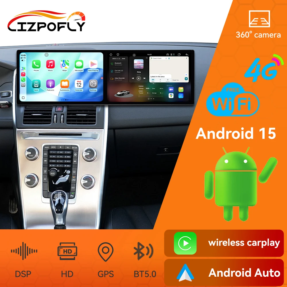 

Автомобильный радиоприемник с двойным экраном 10,1 дюйма для Volvo XC60 2014-2017 Android CarPlay, мультимедийный видеоплеер, автомобильный GPS-навигатор, стерео 4G