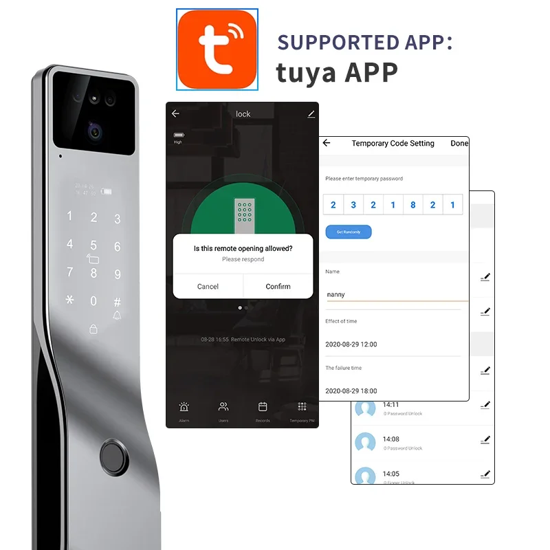 Inteligentny zamek 3D rozpoznawanie twarzy z Tuya Wifi wideodomofonem z czytnikiem linii papilarnych biometryczne hasło odcisków palców cyfrowy inteligentny zamek