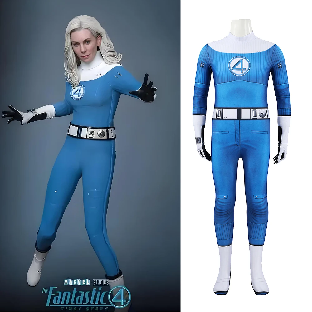 

Fantastic Four Cosplay Invisible Woman Susan Storm Richards Costume Girls 3D Printed Spandex Halloween Zentai Bodysuit Children