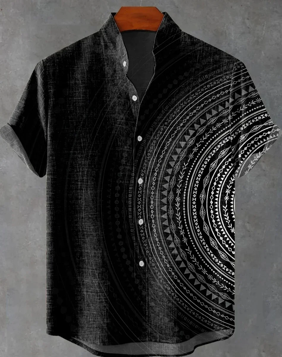 Men's Samurai Hawaiian Shirt Casual Short Sleeve Top Loose Clothing Fashion Retro Summer Shirt