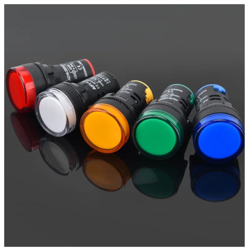 Plastic Power Signal Light AD16-22DS 22MM16MM Small Warning LED Indicator Bead 6V12V 24V 220V Red White Green Blue Yellow