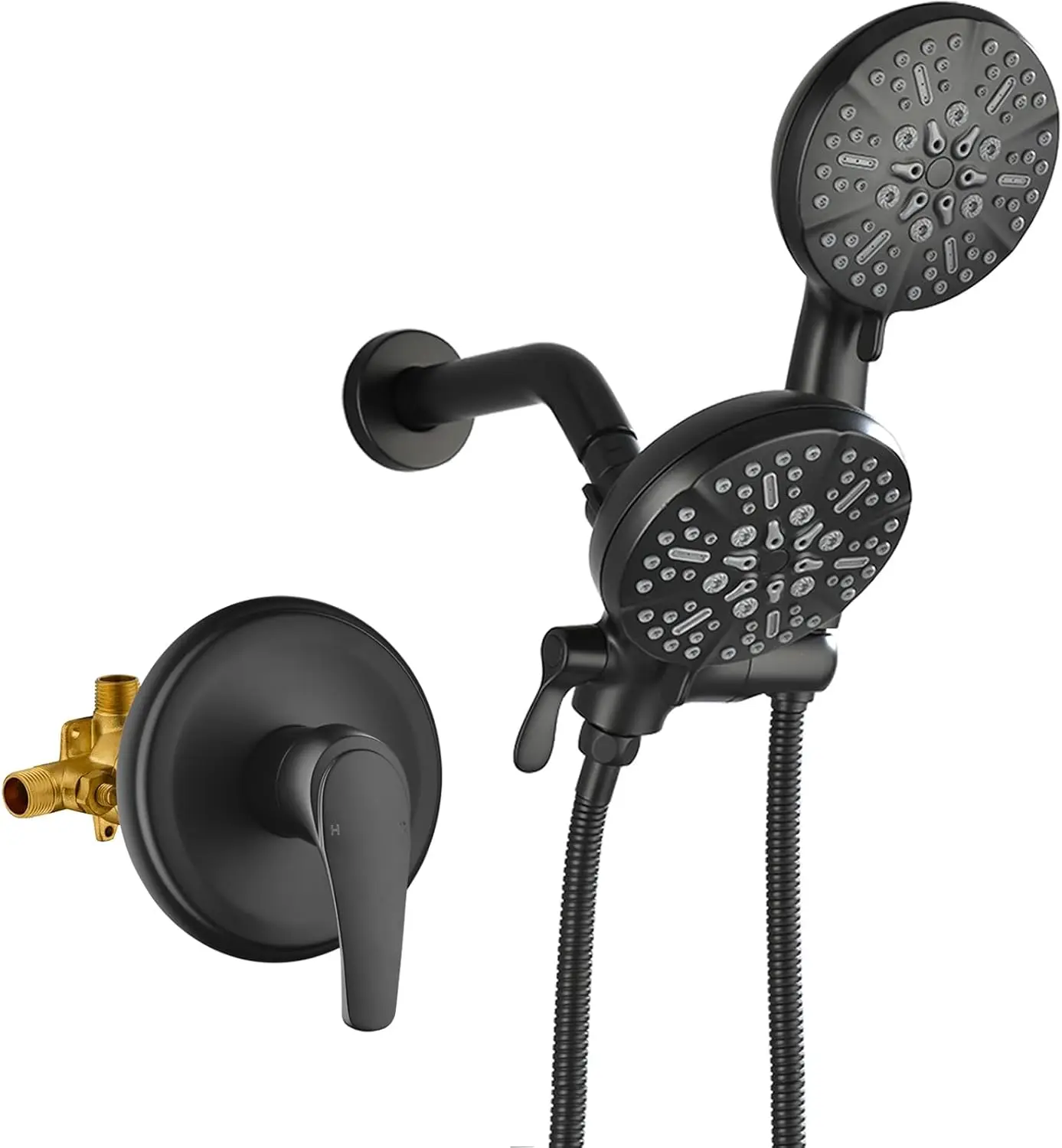Dual Shower Faucet Set 2 in 1 High Pressure Combo with Handheld, 3-Way Diverter, Matte Black