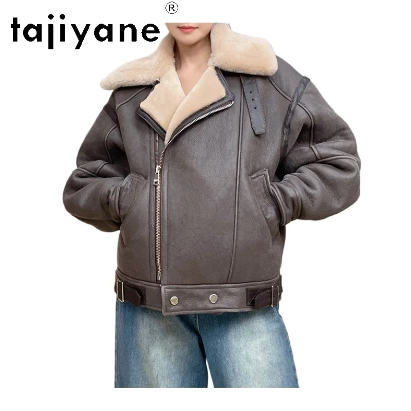 

TAJIYANE Imported Cartus Fur Jacket Shearling Winter Coat Women Short Tops Real Fur Coat Motorcycle Jackets of Woman Chic Шуба