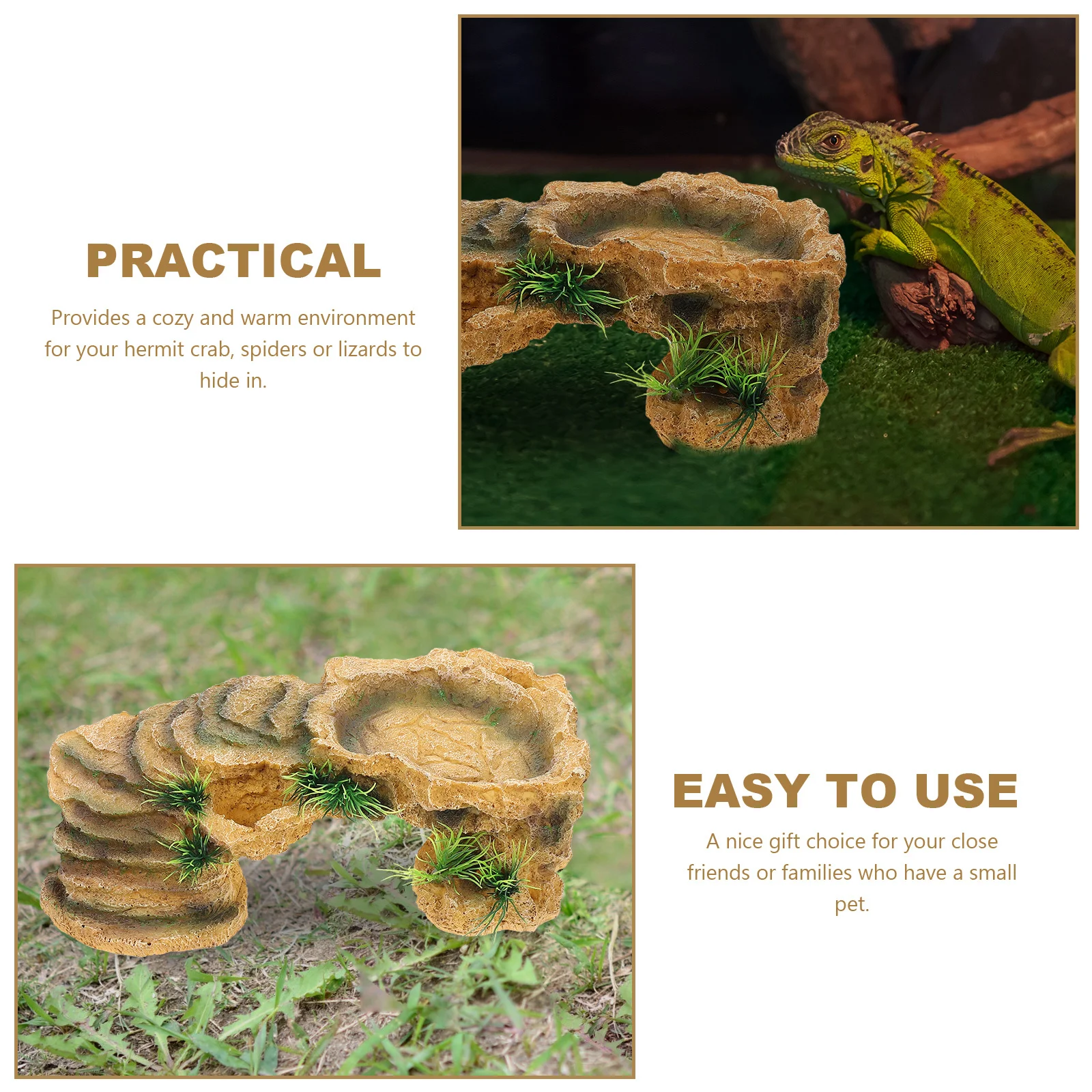 

Turtle Baking Platform Resin Tortoise Habitat Reptile Hiding Shelter Provides Cozy Warm Environment for Hermit Crab Spiders