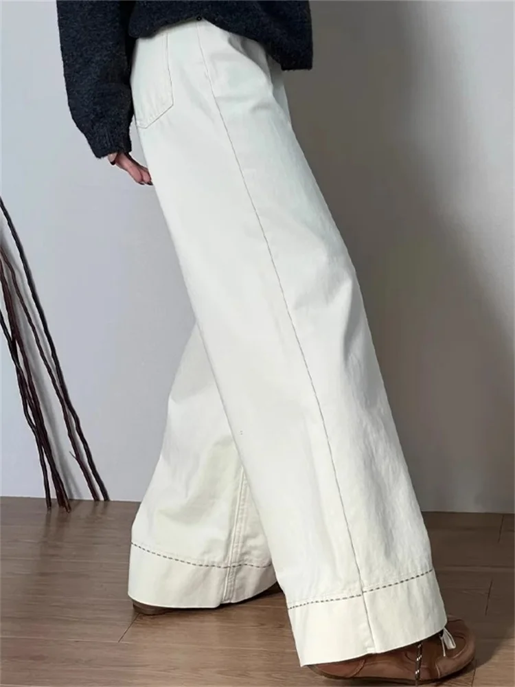 Jean blanc à jambes larges pour femme, petit pantalon droit, grande taille, gros MM, poire singe, décontracté, taille haute, Denim, nouvelle collection automne 2025