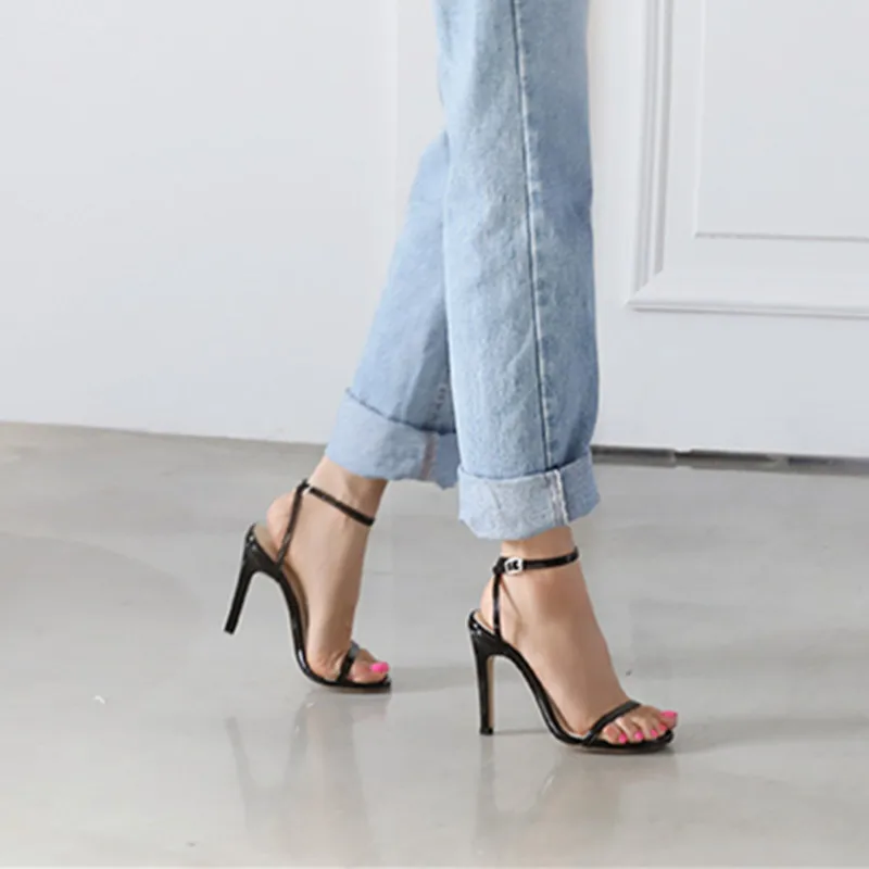

Black high heels, women's summer mid heel 2026 new item, slim heel, slim strap, buckle strap sandals, silver women's shoes