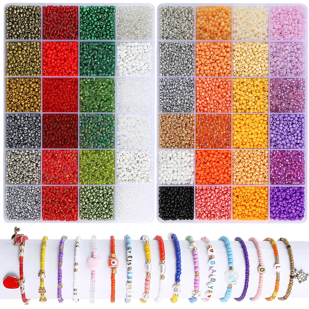 12000pcs 3mm Glass Round Seed Beads Kits Scattered Beads DIY Handmade Bracelet Necklace Christmas Halloween Holiday Gifts - view 2