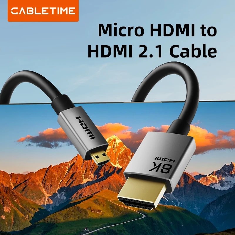 CABLETIME Кабель Micro HDMI 2.1 8K/60Hz 3D-эффект Кабель Micro HD-HD HDMI 2.1 к Micro HDMI для камеры ноутбука HDTV HDMI Micro