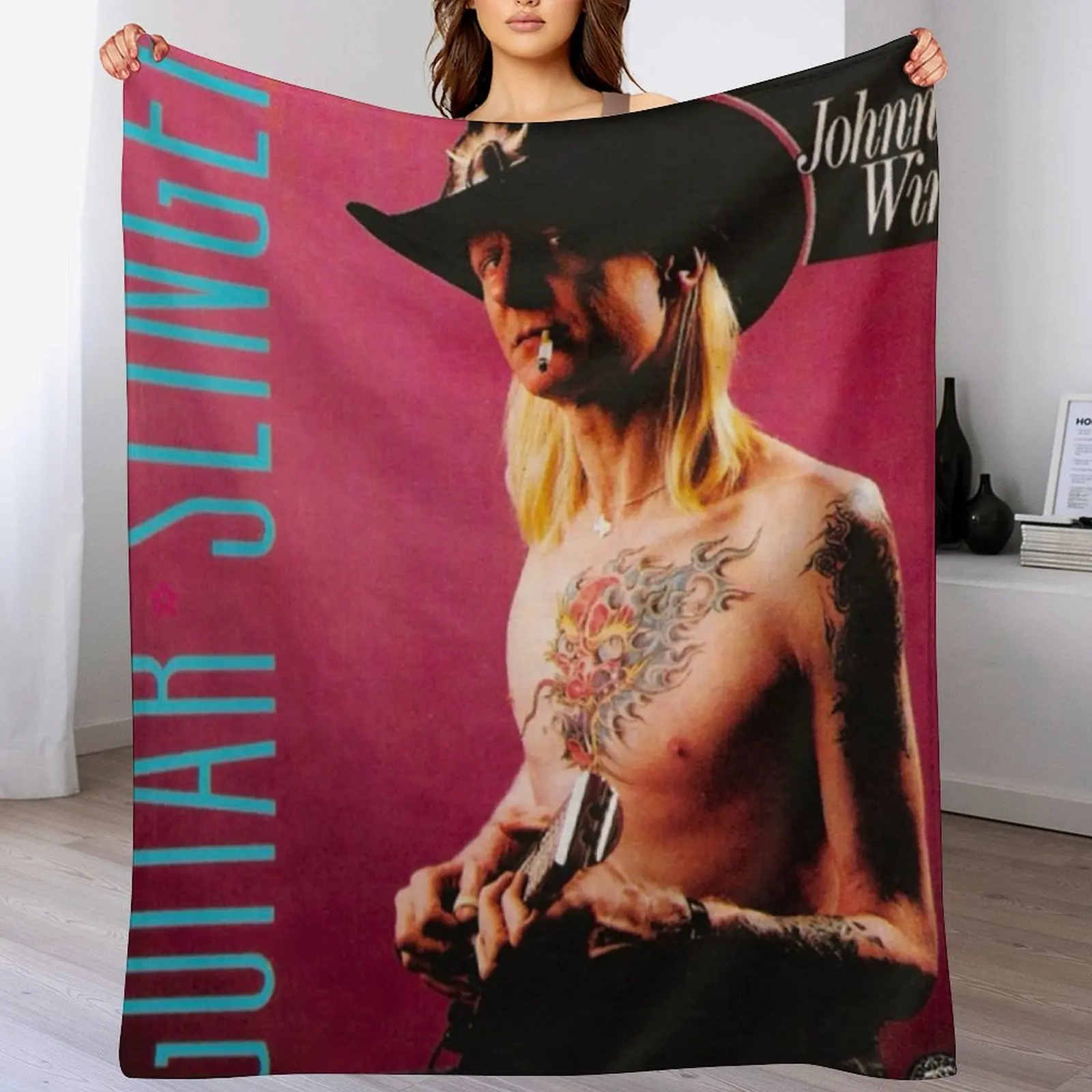 

Johnny Winter - Guitar Slinger. Throw Blanket Designers Plaid on the sofa Decoratives Retros Blankets