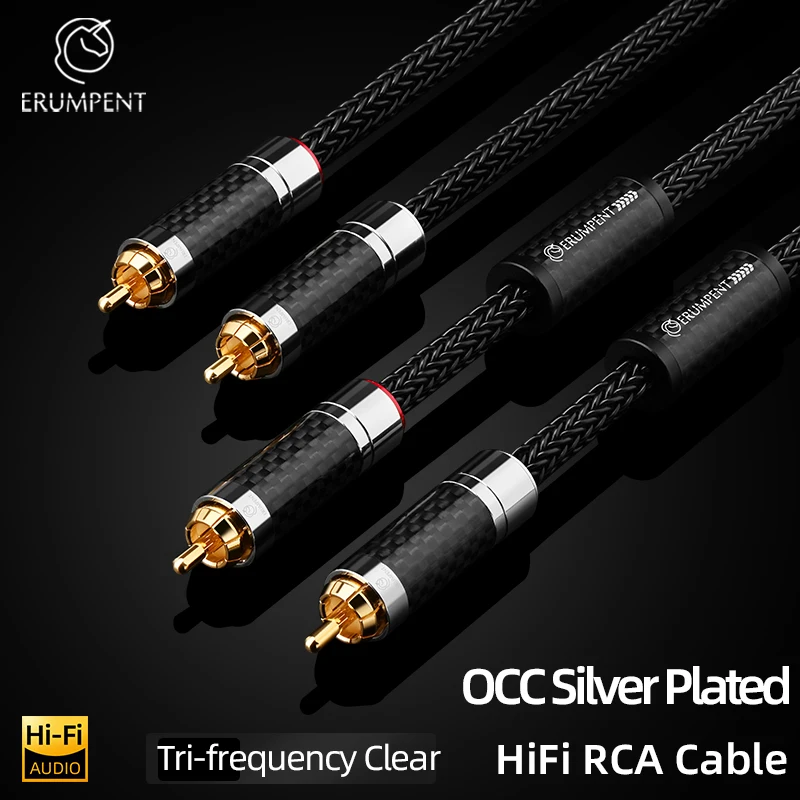 

ERUMPENT HiFi 2RCA to 2RCA Audio Cable Hi-end Silver Plated OCC 16 Strands With Locking RCA Plug Cable for Amplifier DAC TV