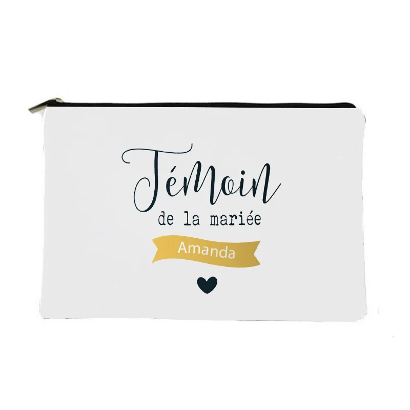 Témoin-BOLSA DE ASEO con nombre dorado para dama de honor, bolsa de regalo de boda, Kit de despedida de soltera, bolsas de maquillaje, bolsa de