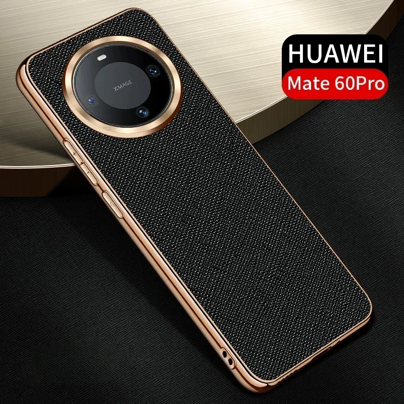 Leather Cover Huawei Mate 60 Pro Luxury Colorful Skin-Friendly Electroplated Shockproof Protection Hard Back Case Accessories