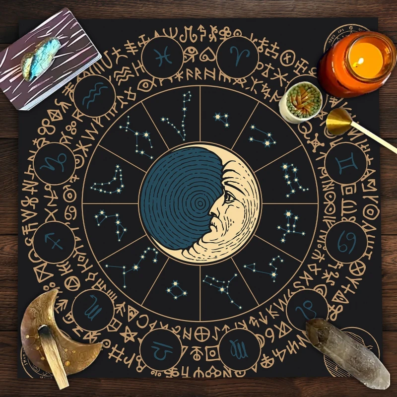 Zodiac Constellation Moon Phase Tarot Altar Cloth Divination Spread Mat Witchcraft Astrology Wiccan Occult Home Decor