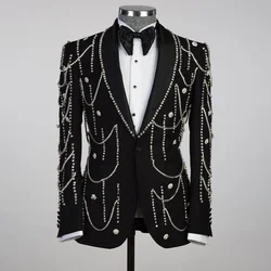 Luxury Metal Embellished Men Suits Notched Lapel Groom Tuxedos Sets Wedding Prom Blazers Pants Outfit Terno Masculino Completo