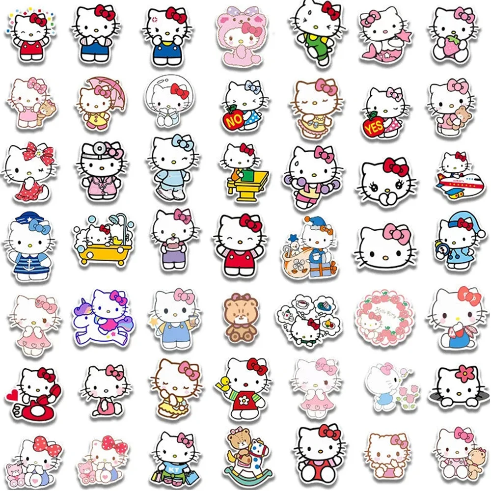 10/30/50/100 pçs bonito sanrio olá kitty adesivos dos desenhos animados kawaii meninas decalques diy portátil papelaria telefone adesivo para